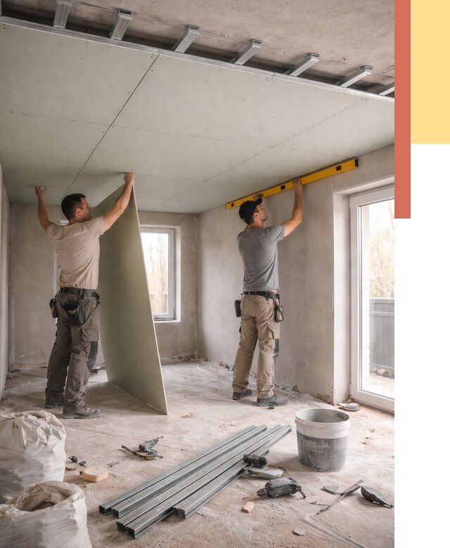 Одноуровневый потолок из гипсокартона в Еманжелинске от 770 руб. — монтаж под ключ | ОТДЕЛОЧНИК-Мнж