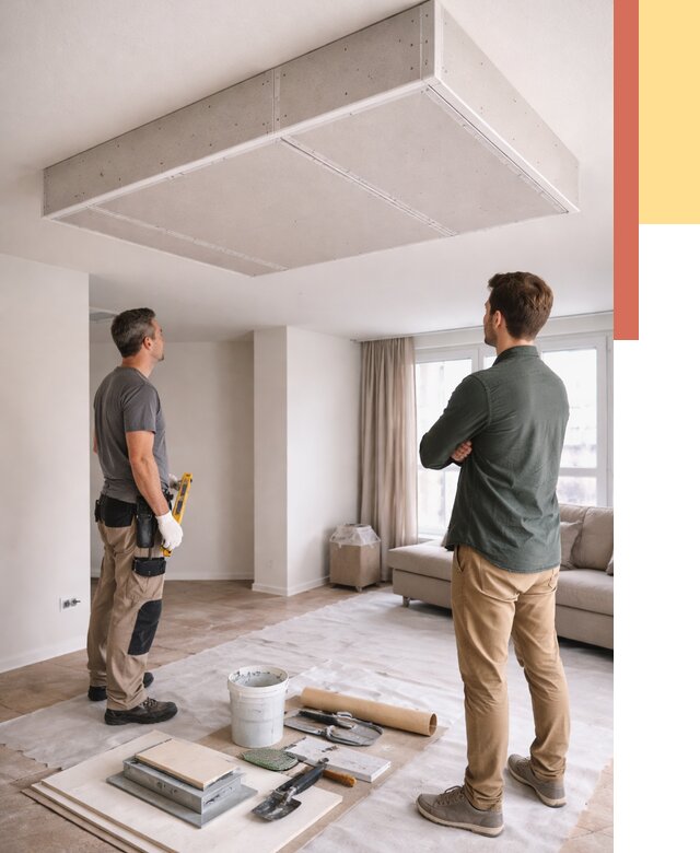 Короб на потолке из гипсокартона в Еманжелинске от 2260 руб. — монтаж и услуги под ключ | ОТДЕЛОЧНИК-Мнж