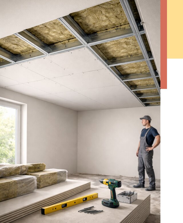 Звукоизоляция потолка ГКЛ в Еманжелинске от 976 руб. — монтаж под ключ | ОТДЕЛОЧНИК-Мнж