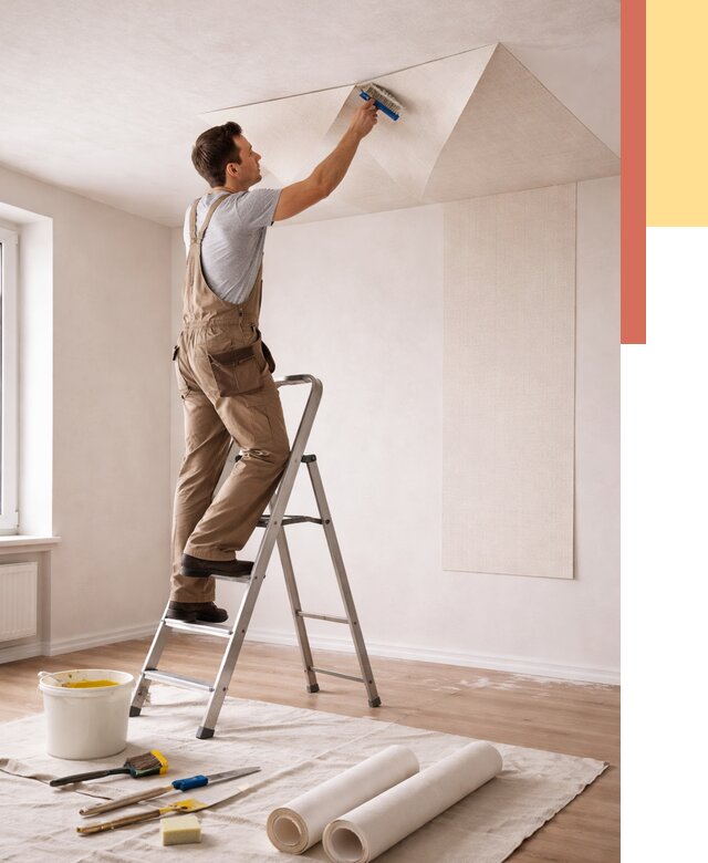 Поклейка обоев на потолок в Еманжелинске от 4622 руб. быстро и недорого | ОТДЕЛОЧНИК-Мнж