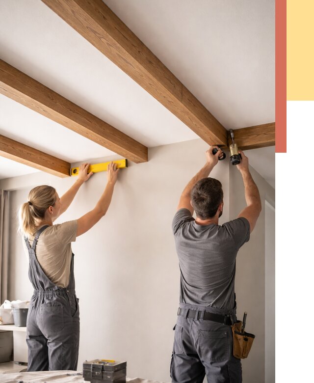 Монтаж декоративных балок на потолок в Еманжелинске от 4314 руб. — ОТДЕЛОЧНИК-Мнж