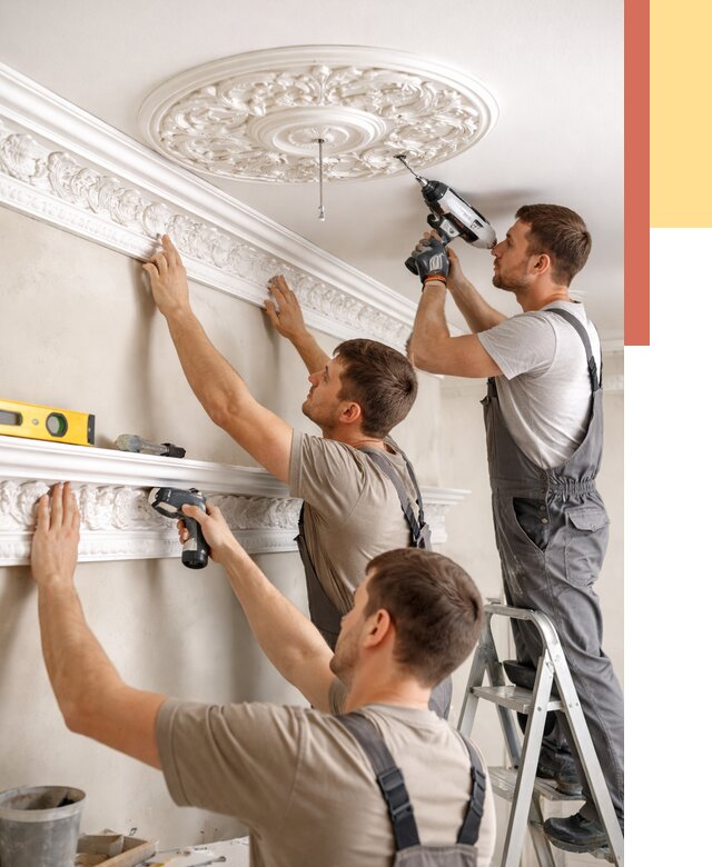 Монтаж лепнины на потолок в Еманжелинске от 3287 руб. быстро и недорого | ОТДЕЛОЧНИК-Мнж